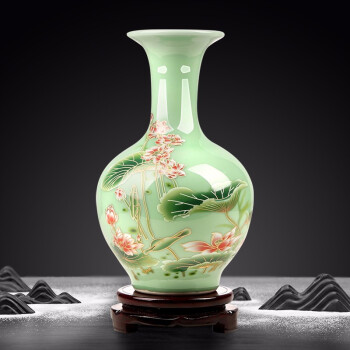 景德镇陶瓷器小号仿古新中式黑金花瓶工艺品客厅摆件家居酒柜玄关